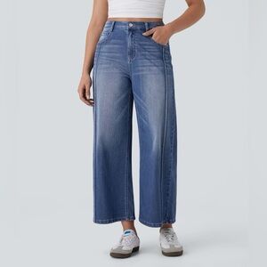 Halara Flex High Waisted Washed Casual Baggy Jeans Paint Blue Denim XL(16) EUC